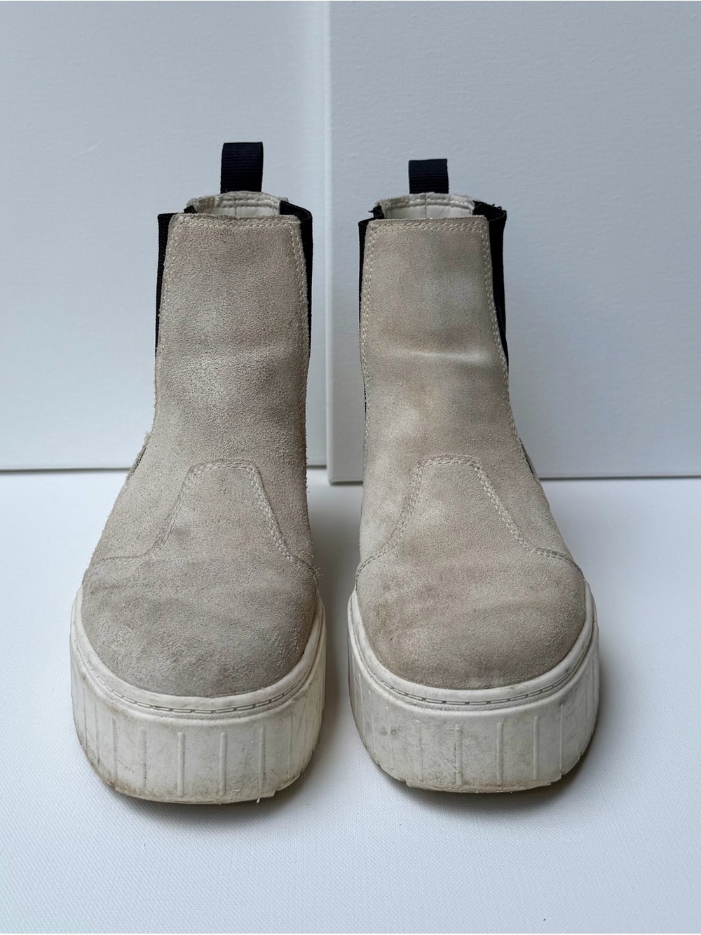 Puma Beige Suede Chelsea Platform Booties with White Sole